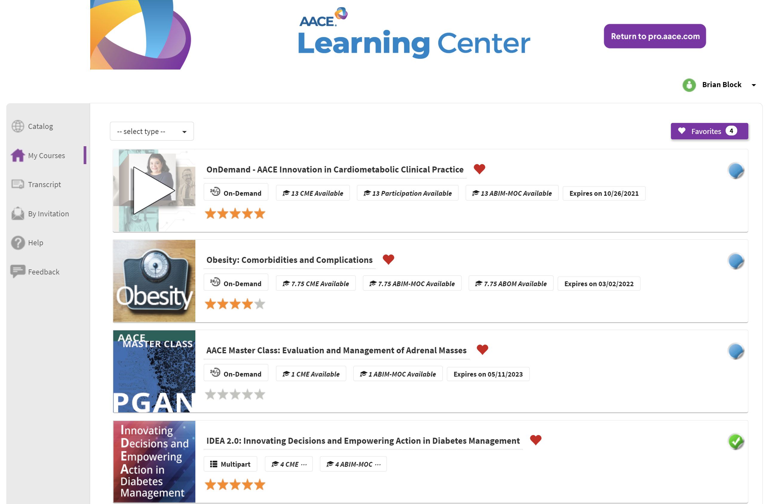 screenshot of My Learning Activities